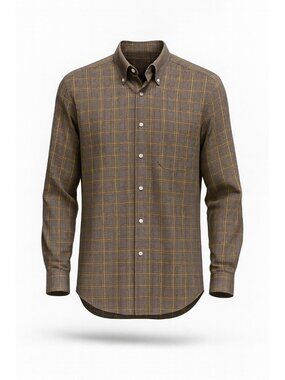 Peter Millar Shirt Mens Size Medium Brown Yellow Plaid Crown Logo Button Down